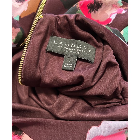 90s Laundry Dress Womens Size XS 2 Plum Jersey Floral Sleeveless Sheath Ruched - Picture 5 of 11